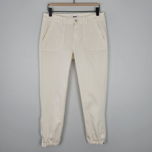 Paige Mayslie Jogger Ankle Zip Stretch Pants Quartz Sand Ivory Size 27 - Picture 2 of 12